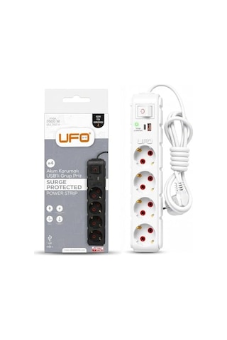 Yeni 4lü Akım Korumalı Grup Priz 1,5 Metre Bakır Kablolu, 5v 2,4a Usb Ve Type-c İle Şarj, Anahtarlı Topraklı Priz, Sürekli Koruma, 16a 250v, Max 3500w Aşırı Yük Koruması, 1,5m. Beyaz Renk