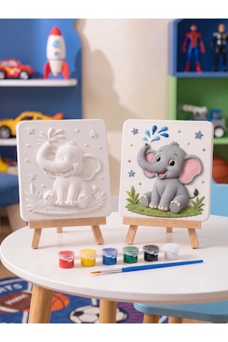 15x15 Sevimli Fil Taş Boyama Seti Çocuk Ve Yetişkin Hobi Kiti