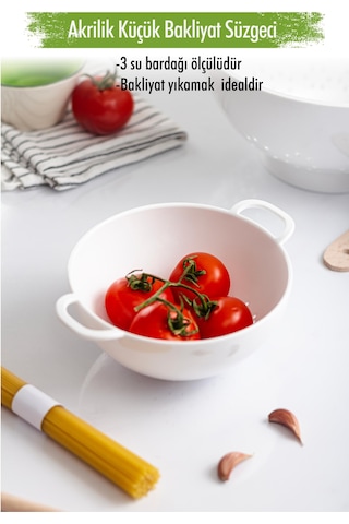 Akrilik Beyaz Mini Pirinç Süzgeçi & Bakliyat Süzgeçi 3 Su Bardağı Ölçülü Beyaz