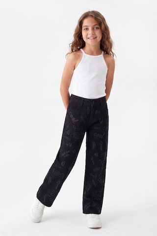 Joy Kids Kız Çocuk Ispanyol Paça Desenli Kot Pantolon 7-11yaş Siyah