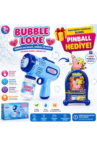 Köpük Tabancası Bubble Gun Işıklı Otomatik Baloncuk Oyuncağı + Hediye Pinball Oyunu Nhn84sb+mavikopü Çok Renkli