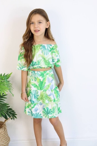 Carmen Yaka Madonna Desenli Etekli Takım - Bahar Esintisi Tropikal Rüzgar Etekli Takım Çok Renkli