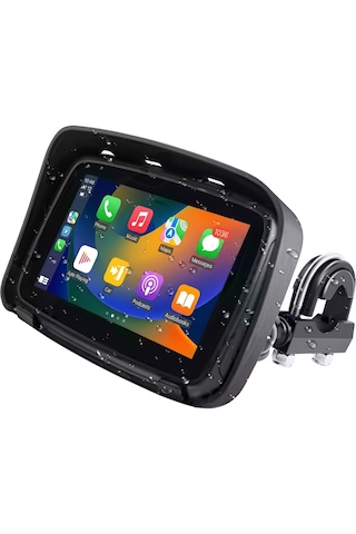Su Geçirmez 5 İnç Güneşlikli Ips Dokunmatik Ekranlı Taşınabilir Kablosuz Carplay Android Auto Gps Motosiklet