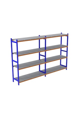 4 Katlı Duble Depo Rafı - 300-350 Kg Taşıma Kapasiteli Hafif Rack Raf 40x150x200 Cm Gri