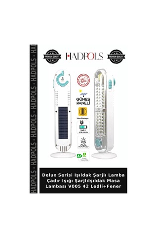 Delux Serisi Işıldak Şarjlı Lamba Çadır Işığı Şarjlıışıldak Masa Lambası V005 42 Ledli+fener