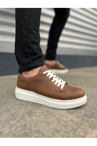Mevese Tsoob Bağcıklı Cilt Erkek Günlük Rahat Taban Sneaker Ayakkabı - Taba Beyaz Taba - Beyaz