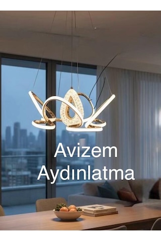 3 Renk 4+1 Lotus Çiçeği Lüx Sarkıt Avize Altın - Gold