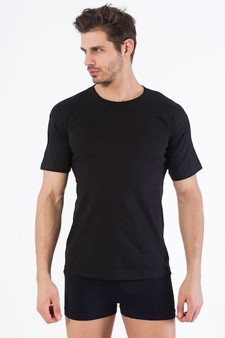 Siyah İnci Pamuklu Yuvarlak Yaka Kısa Kol T-shirt Siyah