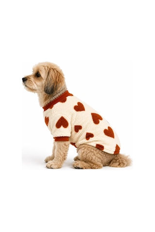 Kahverengi Kalp Desenli Brown Heart Sweat Dar Kalıp Kedi Köpek Sweati Kedi Köpek Kıyafeti Köpek Peluşu Sıcak Tutan Sweat