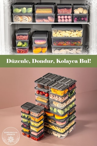 Vienev 30'lu Buzdolabı Düzenleyici Organizer Mikrodalgaya Uygun Difriz Saklama Kabı Gri Gri