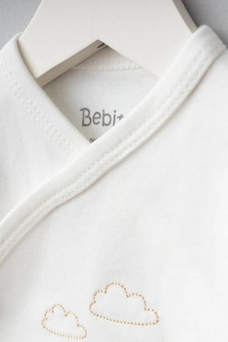 Bebitof %100 Pamuk Bulutlu Araba Desenli 5 Parça Yenidoğan Hastane Çıkışı Zıbın Seti Bbtf.krm.20109 Krem