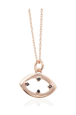 Bybarun Oval Siyah Taşlı Gümüş Kolye - Rose Gold