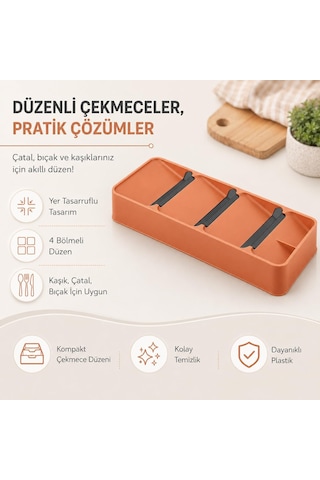 4 Bölmeli Çekmece İçi Kaşıklık Çatal Bıçak Organizeri Düzenleyici,karamel Çok Renkli