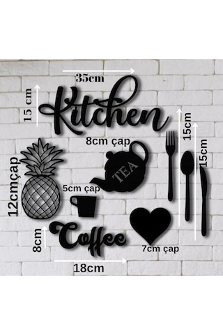 Dekoratif "kitchen Coffee Tea" 9 Parça Ahşap Duvar Tablosu Mutfak Temalı Set İç Dekorasyon