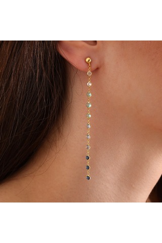 Queen Silver Jewelry 925 Ayar Gümüş Mavi Renk Geçişli Küpe Altın