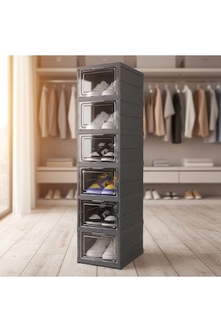 21 Bek 6 Katlı, Katlanabilir Ayakkabılık, Taşınabilir Çok Amaçlı, Geniş, Katlanabilir Dolap Ve Raf, Katlanır Taşınabilir Premium Portatif Organizer Ayakkabılık 25,5cm X 34,5cm X 105,5cm Antrasit 001 - Beyaz