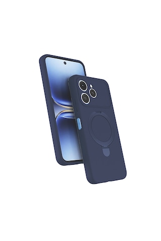 Tecno Spark 40 Kılıf Standlı Yüzüklü Halkalı Yumuşak Silikon M-safe Şarj Özellikli Premium Kapak Lacivert