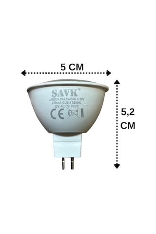 2 Adet Şavk 12volt Ac/dc 4,5w 22w Beyaz Işık 6500k Gu5.3 Duylu İğne Bacak Led Çanak Ampul