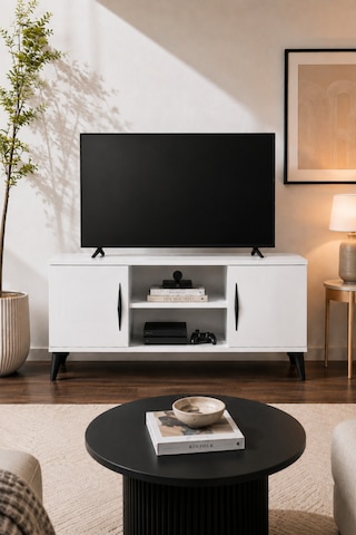 Vermo Tv Sehpası Tv Ünitesi Televizyon Sehpası Beyaz 110 Cm Beyaz