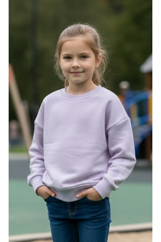 Kız Çocukları İçin 3 İplik Kumaş Lila Rengi Sweatshirt %100 Pamuk Lila