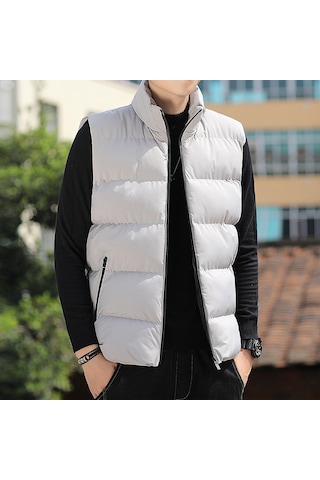 Erkek Pamuklu Dik Yaka Yelek Gri