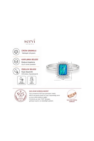 Servi 925 Ayar Gümüş Zirkon Çerçeveli Opal Taşlı Yüzük-455