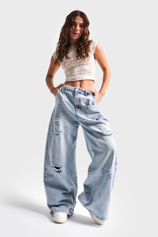 it's basic Kadın Kot Rengi 12s5-3 Mega Baggy Fit Süper Bol %100 Koton Orta Bel Denim Jean Mavi