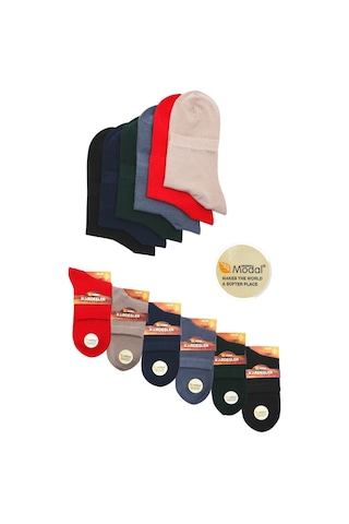 Modal Kadın Yarım Konç Çok Renkli Dikişsiz Düz Çorap 6'lı Paket Çok Renkli