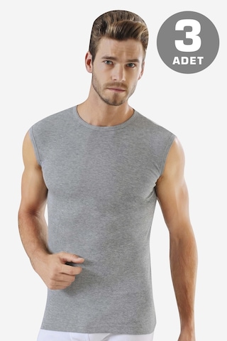 3'lü Paket Gri Kolsuz Erkek Atlet Yuvarlak Yaka Sıfır Kol Tişört %100 Pamuklu Gri