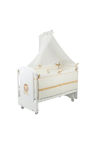 Meltem Kids Sweet Lion Anne Yanı Ahşap Sallanır Beşik 60x120 Cm Beyaz-lion Beyaz
