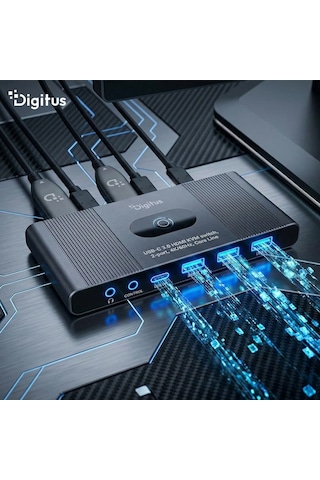Ultra Hd 4k 60hz Kvm Switch 2x1 Hdmı + Usb 3.0 + Usb-c Tek Tuş Geçiş