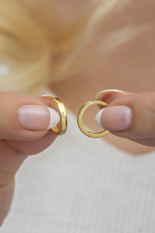 Nereze 925 Ayar Gümüş Gold Taşsız 10 MM Halka Küpe