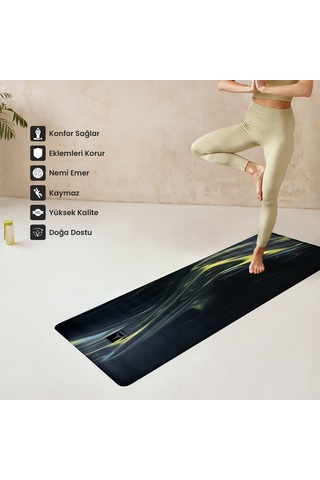 Rebuwo Kaydırmaz Doğal Kauçuk Yoga Matı Pilates Mat Koyu Siyah Desenli