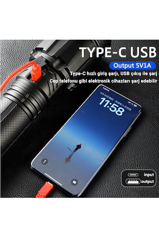 Xhp360 Ultra Parlak Şarj Edilebilir Taktik El Feneri 25.000 Lümen 38.400 Mah Dahili Batarya Ip68 Siyah