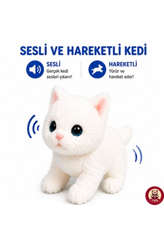 Oyuncak Kedi Taşıma Çantalı Sesli Hareketli Pilli, Emekleme Oyuncağı Aksesuarlı Çocuklar İçin Eğitici Hayvan Sevgisi Mavi