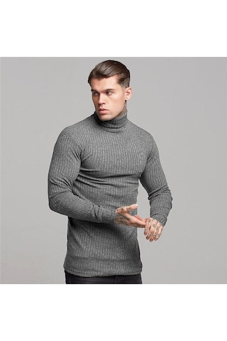 Erkek Orta Boyun Örme Kazak Kore Tarzı Katı Yarım Balıkçı Yaka Uzun Kollu Tişört Sıcak Satış Casual Tops Gri