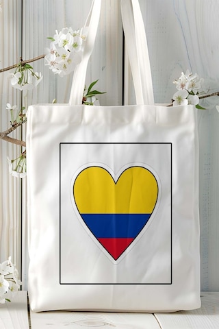 Art Hediye Kolombia Colombia Bayrak Baskılı Bez Çanta Omuz Çantası Kişiye Özel Model Çok Renkli
