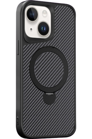 Teleplus Apple Uyumlu iPhone 15 Kılıf Karbon Fiber Magsafeli 360 Dönerli Standlı Alp Kapak
