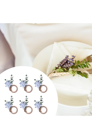 Homyl 6x Peçete Halkaları Parti Çiçekli Mutfak Festivali Tokaları Mavi