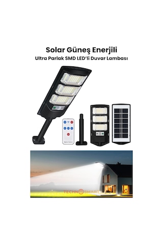 Technosmart Solar 144 Led Kumandalı Duvar Lambası Güneş Enerjili, Ip65, 3 Modlu Bahçe Aydınlatma 1 Adet