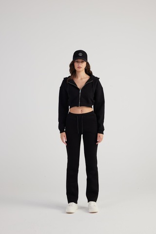 Holly Lolly Kadın Siyah Yüksek Bel Straight Kesim Şardonlu Mixed Eşofman Altı