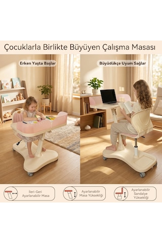 Bonny Mobil Çocuk Çalışma Sandalye Seti Pembe