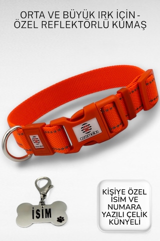 Caramelos Reflektörlü Köpek Tasması, Kişiye Özel Köpek Tasması. Büyük Ive Orta Irk Köpek Tasması Turuncu L Turuncu