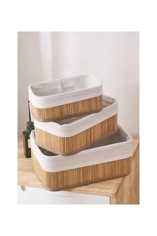 Çok Amaçlı Kullanıma Uygun Doğal Bambu 3 Lü Sepet