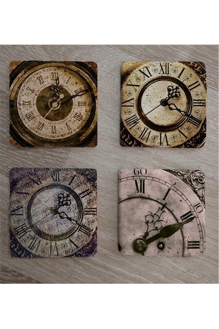 Roma Rakamlı Saatler Doğal Taş Bardak Altlığı 4'lü Set - Natural Stone Coasters - Taş Çok Renkli