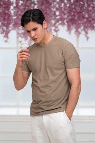 Paul Martin Slimfit Lyocell Kumaş Likralı Küçük Armürlü Bisiklet Yaka T-shirt Kahverengi