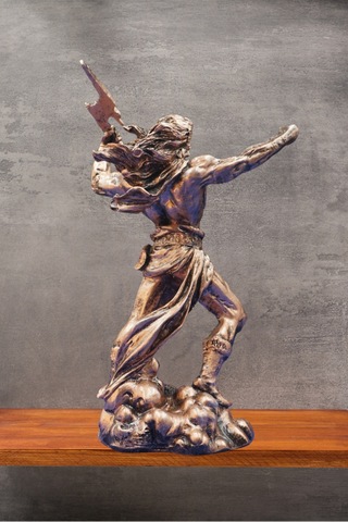 Zeus Heykel Biblo Mitolojik Tasarım - Ev Ofis Dekoratif Hediyelik Aksesuar 25 Cm Bakır