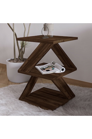 İnarch Dizayn Albeni Z Tasarım 3 Katlı Minimalist Yan Sehpa 9 Renk Seçeneği Modern Sehpa Ceviz