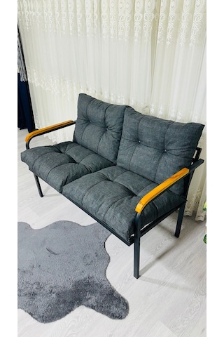 Madame Home Kasımpatı Balkon, Bahçe, Cafe Metal Kanepe Koltuk Takımı 2'li Antrasit