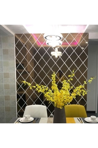 Novahub Altın Gümüş Dörtgen Akrilik Ayna Çıkartmalar Eşkenar Dikişli Arka Plan Akrilik Ayna Dekoratif Çıkartmalar Diğer